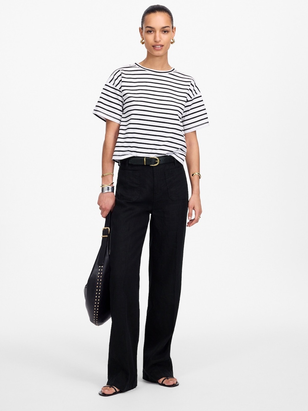 Madewell Patch Pocket Flare Pant in 100% Linen jet black size 10